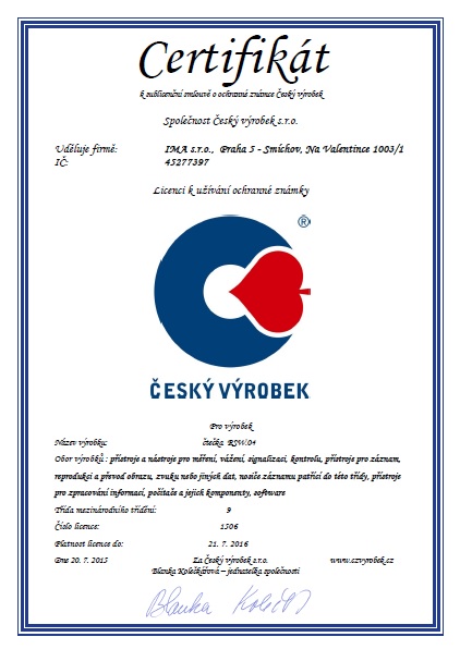 Certifikát Český výrobek 